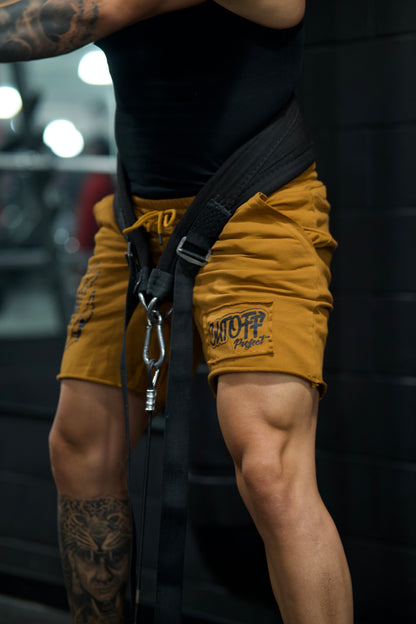Brown shorts modeled